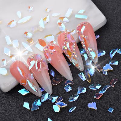 100Pcs Mixed Shape Aurora Glass Crystal Nail Art Rhinestones Nail Gems Iridescent Clear Nude Flatback Rhinestone Diamonds Stone for 3D DIY Nails Art Crafts Jewelry Decoration (Aurora Transparent)