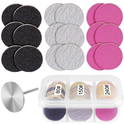 Rolybag Sanding Paper Discs and Metal Nail Drill Bit 25mm Pedicure Disc Replacement Sanding Discs Bits for Nail Drill Foot Files Electric Remover Dead Skin Callus (80150240 Grit)