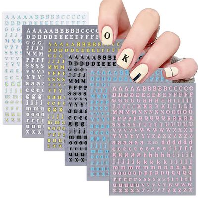 CHANGAR Letter Nail Stickers for Nail Art - English Alphabet Nail Decals Self-Adhesive Letter Pegatinas Uas White Black Laser Big Small for Women Girls DIY Nail Decoration (6 Sheets)
