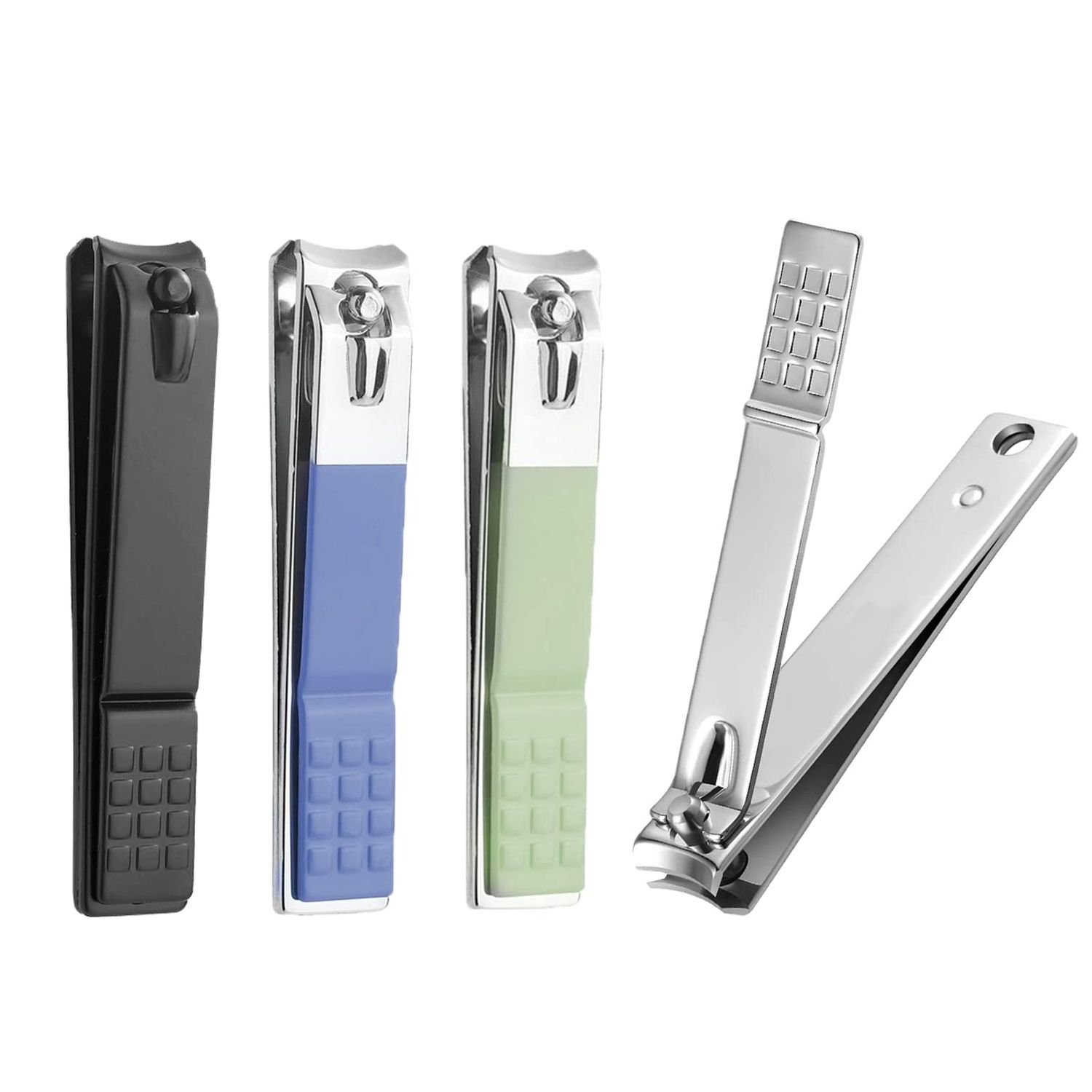 Nail Clippers Set,Large Toenail Clippers for Thick Nails,15mm Sharp Curved Blade Clippers Cutter,Finger Nail Clippers for Men Adults,Women,Seniors(4Pcs,Black,Silver,Green,Blue)