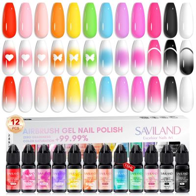 SAVILAND Airbrush Gel Nail Polish: 12 vitality Colors Set with Fine Mist Nail for Color Spray Perfect Nail Polish Nail Art Design