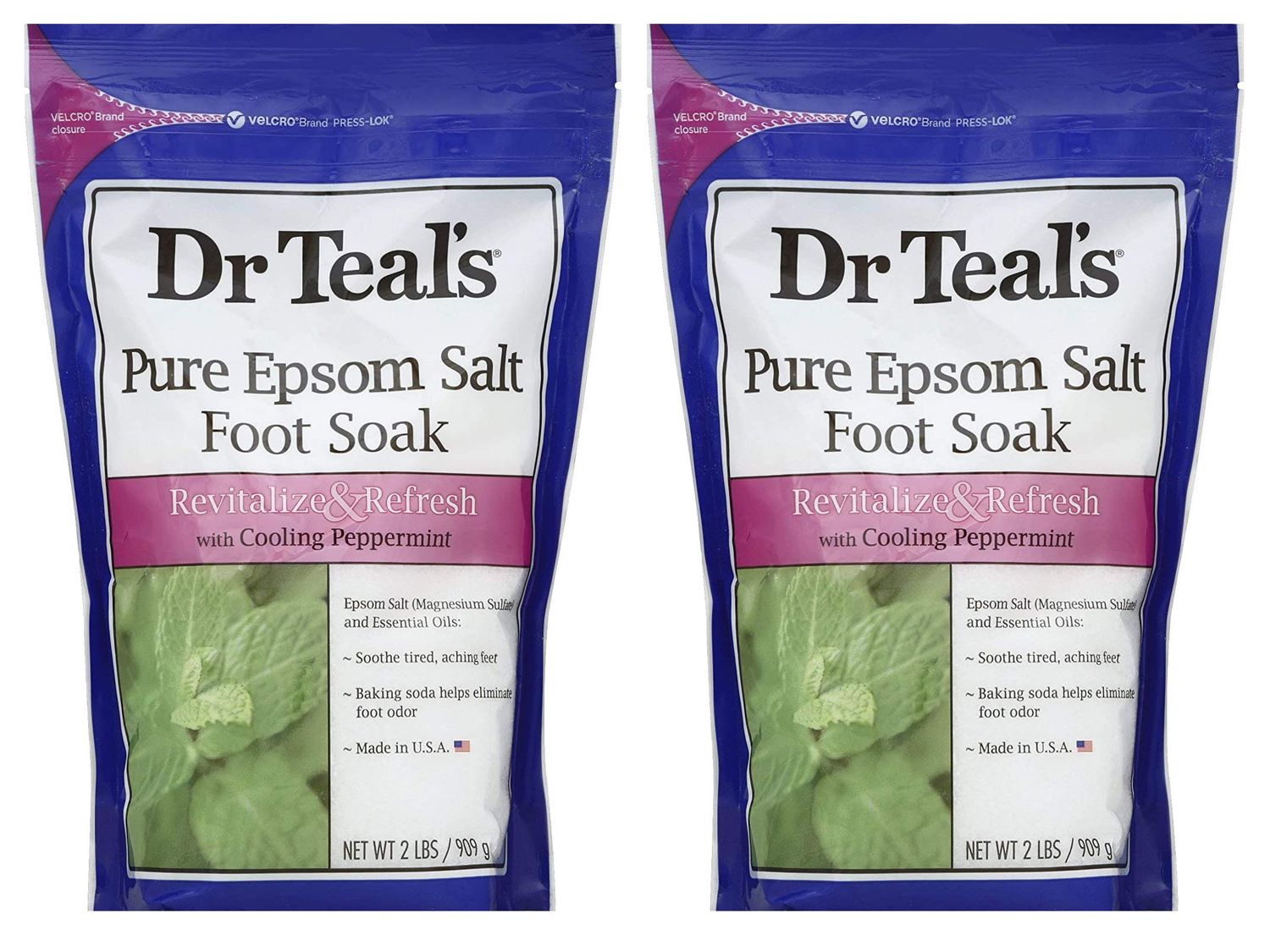 Dr. Teals Pure Epsom Salt Foot Soak Solution Gift Set (2 Pack, 2lbs ea.) - Revitalize &amp; Refresh with Cooling Peppermint - Essential Oils &amp; Baking Soda Ease Aches &amp; Pains and Eliminate &amp; Prevent Odor