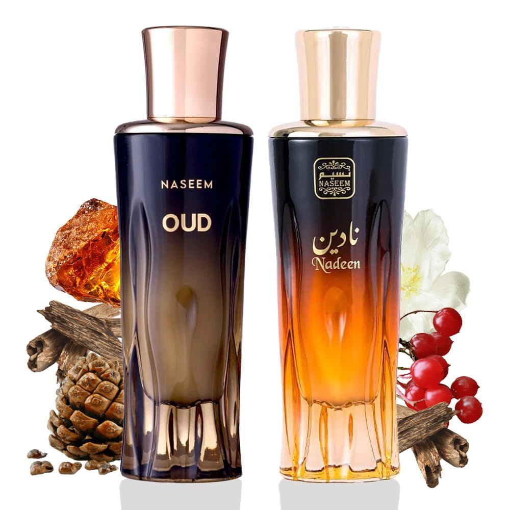NASEEM Nadeen &amp; Oud Aqua Perfume for Unisex | Alcohol-Free, Long-Lasting Arabian Fragrances for Women &amp; Men, Floral Oud, Saffron, Extrait de Parfum (Combo - 80ml Each)