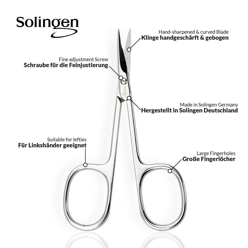Solingen Curved Cuticle Scissors - Precision German Steel for Manicure &amp; Pedicure, Eyebrow &amp; Eyelash Grooming, Extra Sharp with Premium Storage Case