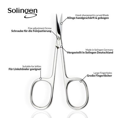 Solingen Curved Cuticle Scissors - Precision German Steel for Manicure &amp; Pedicure, Eyebrow &amp; Eyelash Grooming, Extra Sharp with Premium Storage Case