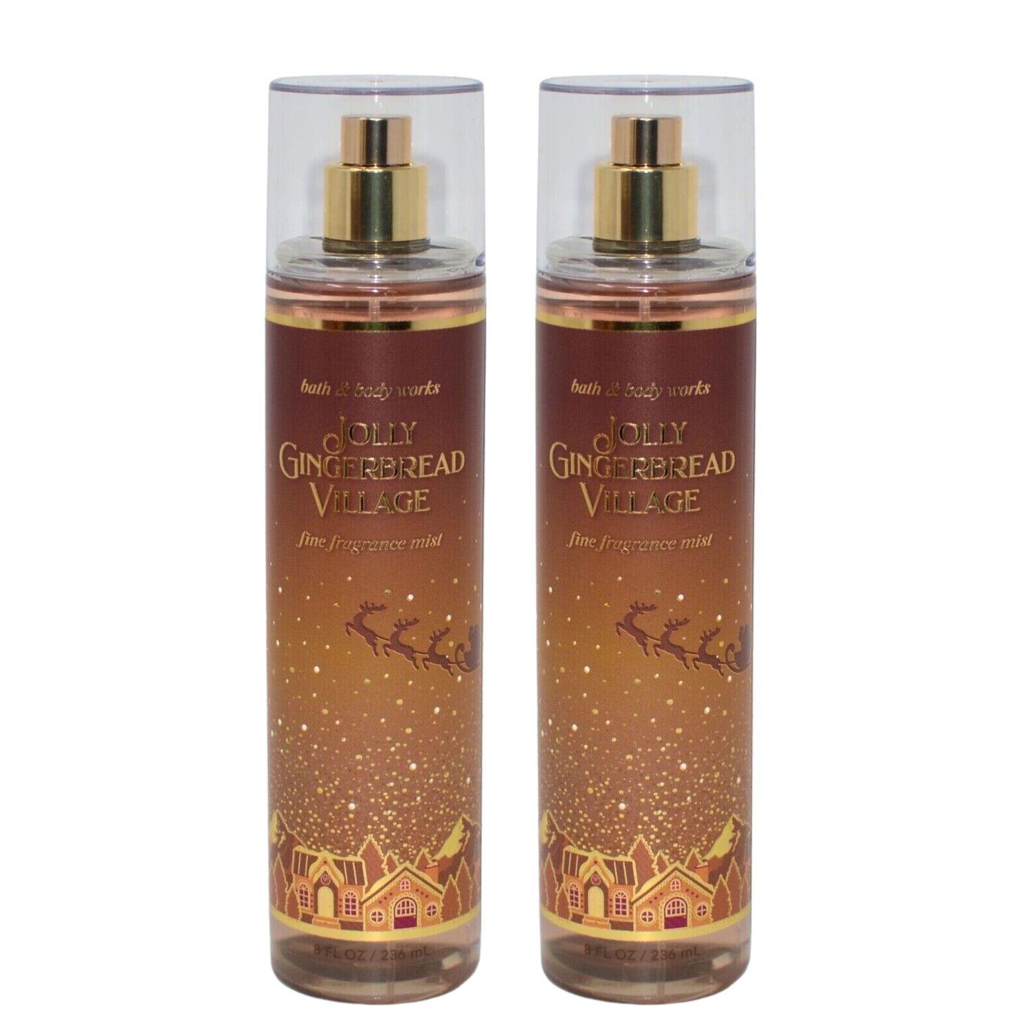 Bath &amp; Body Works Fine Fragrance Mists, Set of 2, 8oz Each Bottle (Jolly Gingerbread Village)