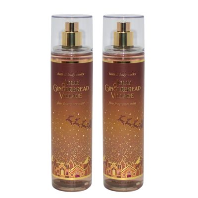 Bath &amp; Body Works Fine Fragrance Mists, Set of 2, 8oz Each Bottle (Jolly Gingerbread Village)