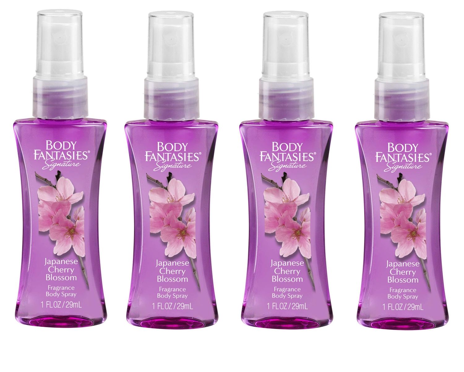 Body Fantasies 1 oz Each Travel size Japanese Cherry Blossom Fragrance Body Mist (Pack of 4)
