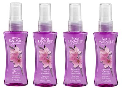 Body Fantasies 1 oz Each Travel size Japanese Cherry Blossom Fragrance Body Mist (Pack of 4)