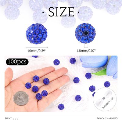 100 Pcs 10 Mixed Colors Rhinestone Beads for Jewelry Making, Sparkle Crystal Clay Christmas for Bracelet Baseball Necklace Earring Crafting and DIY, Shiny Round Shamballa Disco Ball Beads