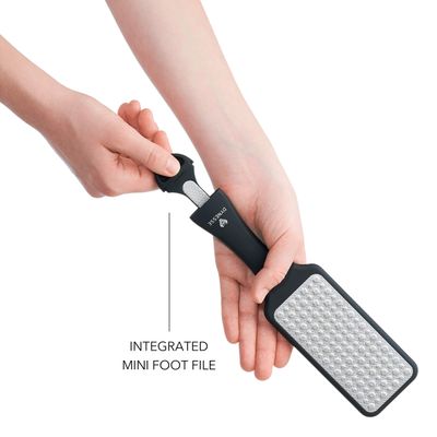 DYNESSE Foot File. Best Premium Pedicure Foot Rasp and Callus Remover. 3-in-1 Tool. Removes Hard Skin. No Risk of Injury. Stainless Steel. Ergonomic Handle. Washable. Works on Both Wet and Dry Feet.