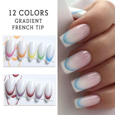 12 Sheets French Tip Nail Stickers for Nail Art Gradient Line Colorful Decals Self-Adhesive Tips Guides Stripe Lines Sliders for Women DIY Nails Decorations