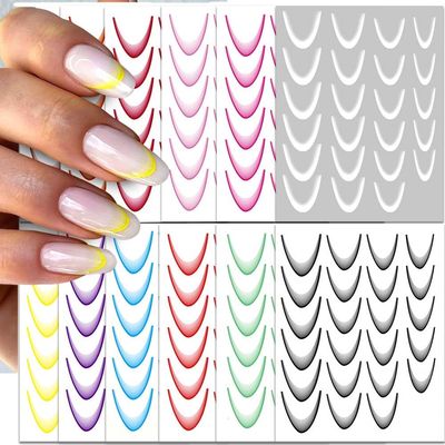 12 Sheets French Tip Nail Stickers for Nail Art Gradient Line Colorful Decals Self-Adhesive Tips Guides Stripe Lines Sliders for Women DIY Nails Decorations