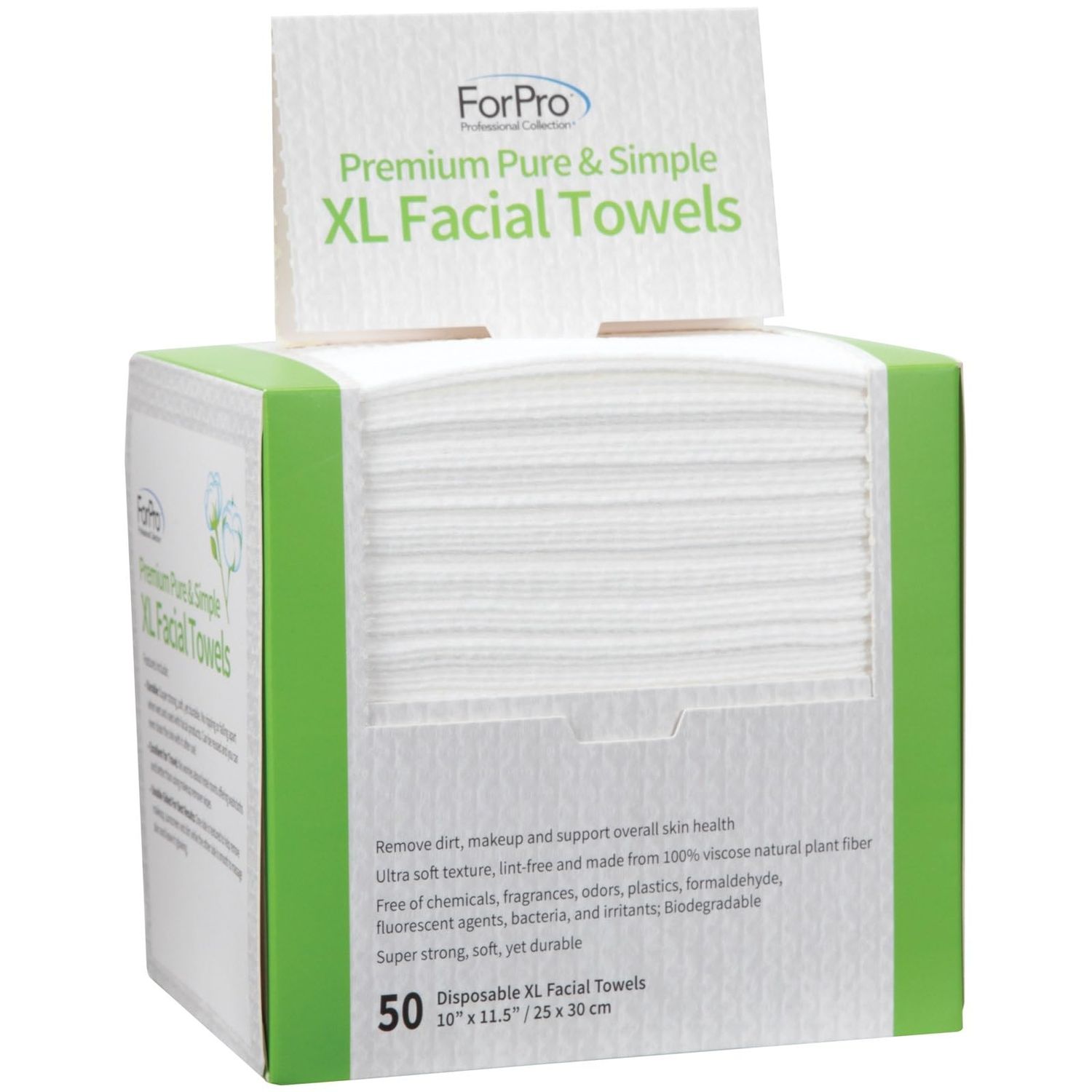 ForPro Premium Pure &amp; Simple XL Facial Towels, Disposable Makeup Remover Dry Wipes, Ultra Soft Lint-Free Biodegradable Face Towels, 100 Vegan &amp; Cruelty-Free, 50-Count