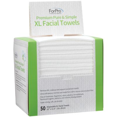 ForPro Premium Pure &amp; Simple XL Facial Towels, Disposable Makeup Remover Dry Wipes, Ultra Soft Lint-Free Biodegradable Face Towels, 100 Vegan &amp; Cruelty-Free, 50-Count