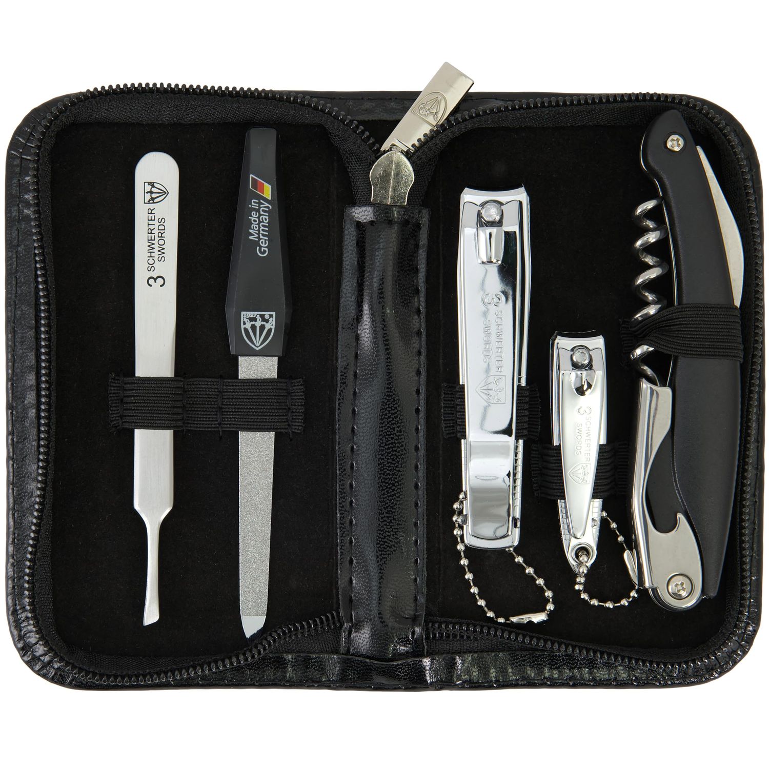 3 Swords Germany - brand quality 5 piece manicure pedicure grooming kit set for professional finger &amp; toe nail care scissors clipper fashion leather case in gift box, Made by 3 Swords (00804)