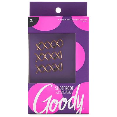 Goody SlideProof Mini Spin Pins - 3 Ct, Assorted Colors, Spiral Hair Pins, Quick &amp; Easy Buns, All-Day Twist Pins, Corkscrew Bobby Pins, Pain-Free Hair Accessories for Women &amp; Men, All Hair Types