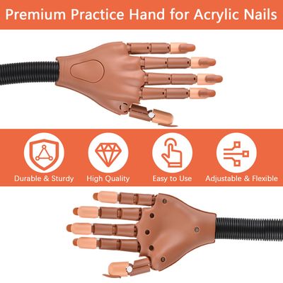 NXJ INFILILA Practice Hand for Acrylic Nails, Flexible Moveable Nail Practice Fake Hand, Manicure Trainng Kits with 200PCS Nail Tips, Files and Clipper, for DIY Manicure Salon Supplies Techs