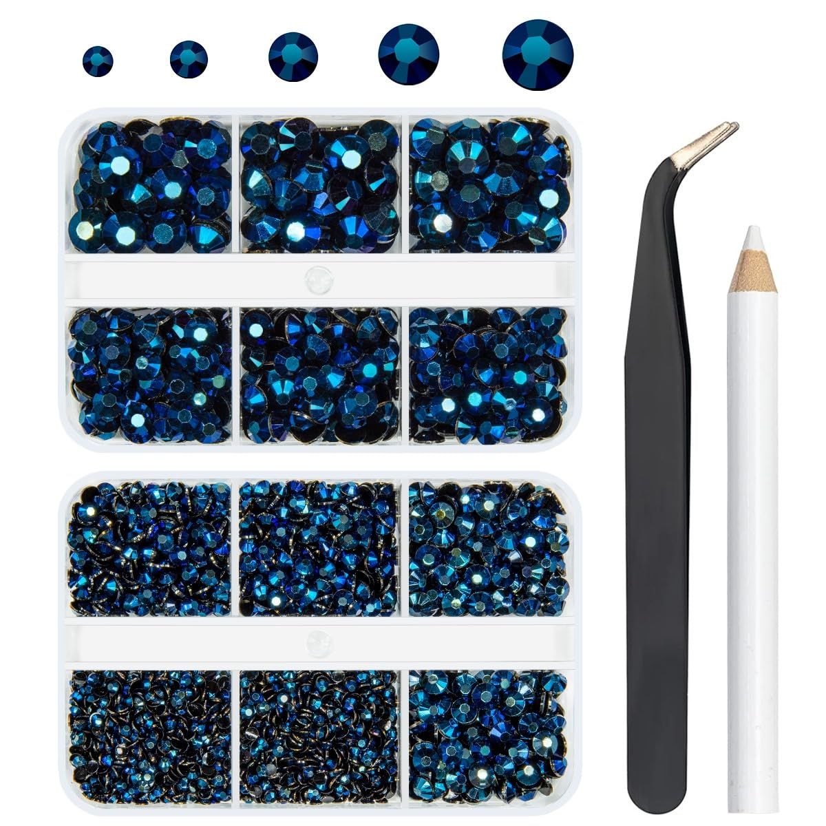qiipii 3060PCS Ink Blue Resin Rhinestones for Crafting 2mm-6mm Flatback Navy Blue Jelly Rhinestones Non-Hotfix Stones Diamonds Gems Charms for Nails Face Eyes Makeup Tumblers Bottles DIY Crafts Shoes