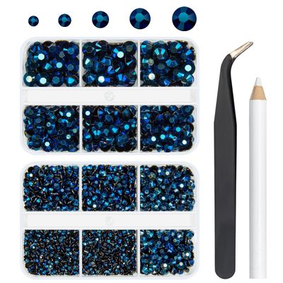 qiipii 3060PCS Ink Blue Resin Rhinestones for Crafting 2mm-6mm Flatback Navy Blue Jelly Rhinestones Non-Hotfix Stones Diamonds Gems Charms for Nails Face Eyes Makeup Tumblers Bottles DIY Crafts Shoes