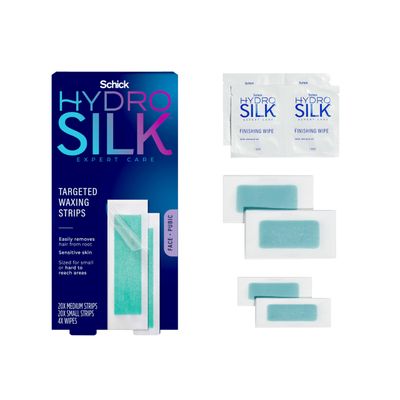 Schick Hydro Silk Targeted Waxing Strips | Soft Wax Strips for Body Pubic Hair Removal, Eyebrow &amp; Lip Waxing Strip, Bikini Wax Kit for Women