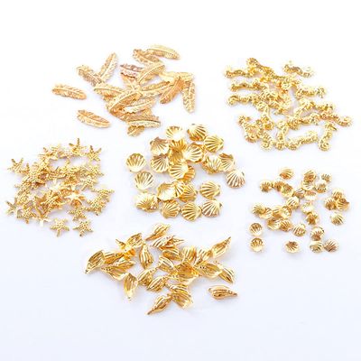 3D Metal Nail Decals - 12 Shapes, Holographic Glitters & Sequins Gold Art Supplies Kit - Seahorse, Leaf, Starfish Nails Charms & Sparkles for Acrylic Designs