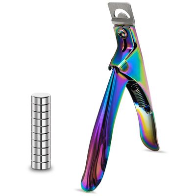 Acrylic Nail Cutter with Magnet Sizer &amp; Length Measurement,Adjustable Stainless Nail Trimmer for Salon Home Nail Art, Professional Nail Clippers for Precise Manicures (Rainbow)