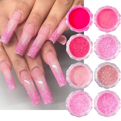 Pink Nail Glitter Powder, 12pcs Nail Art Sequins Dust Set, Holographic Paillette Sparkle Flakes for Acrylic Tips Manicure Decorations