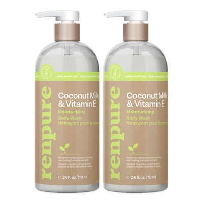 Renpure Coconut Milk &amp; Vitamin E Moisturizing Body Wash - Gently Cleanses &amp; Restores Moisture Balance - For Soft, Hydrated &amp; Healthy-Looking Skin - With Coconut Oil &amp; Vitamin E - 24 Fl Oz, 2 Pack