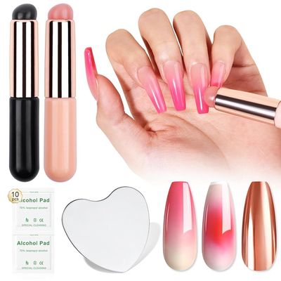 SAVILAND 2PCS Silicone Nail Brush: Reusable Chrome Nail Powder Applicator Brush for Ombre Aura Nails Ombre Nail Brush Nails Art Gradient Painting Brushes for beginners