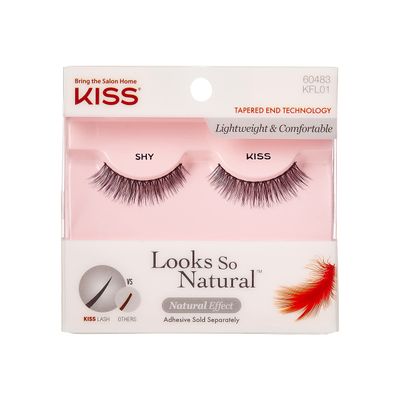 KISS Looks So Natural False Eyelashes, Lightweight &amp; Comfortable, Natural-Looking, Tapered End Technology, Reusable, Cruelty-Free, Contact Lens Friendly, Style Shy, 1 Pair Fake Eyelashes Black