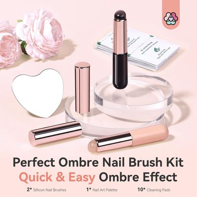 SAVILAND 2PCS Silicone Nail Brush: Reusable Chrome Nail Powder Applicator Brush for Ombre Aura Nails Ombre Nail Brush Nails Art Gradient Painting Brushes for beginners