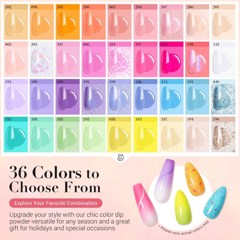 AZUREBEAUTY 170Pcs Dip Powder Nail Kit Starter, 36 Colors Pastel Pink Purple Blue Yellow Dip Powder Liquid Set Spring Summer with Top/Base coat Activator for French Nails Art Gifts