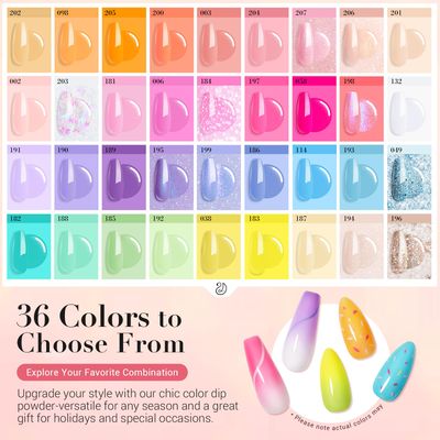AZUREBEAUTY 170Pcs Dip Powder Nail Kit Starter, 36 Colors Pastel Pink Purple Blue Yellow Dip Powder Liquid Set Spring Summer with Top/Base coat Activator for French Nails Art Gifts
