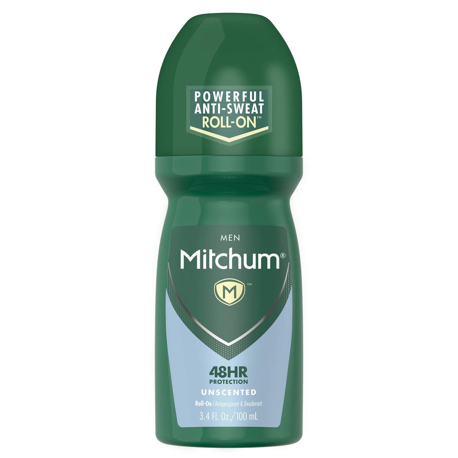 Mitchum Mens Antiperspirant Deodorant, Roll-On Applicator, Unscented, 48HR Sweat &amp; Odor Protection, Quick-Drying Formula, Dermatologist Tested, 3.4 oz