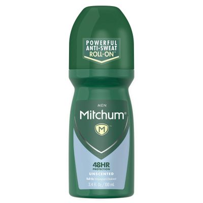 Mitchum Mens Antiperspirant Deodorant, Roll-On Applicator, Unscented, 48HR Sweat &amp; Odor Protection, Quick-Drying Formula, Dermatologist Tested, 3.4 oz