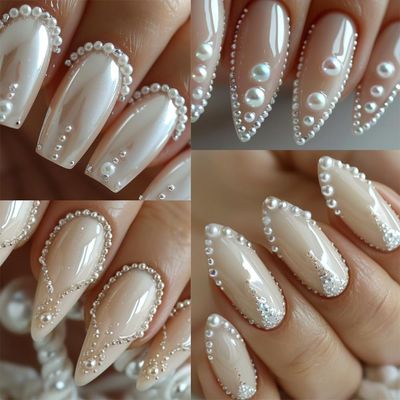 Multi Sizes Round and Half Round Pearls 3D Nail Charms, White Flatback Pearls Nail Jewelry for Women Girls Manicure Nails Supplies DIY Crafts Decorations