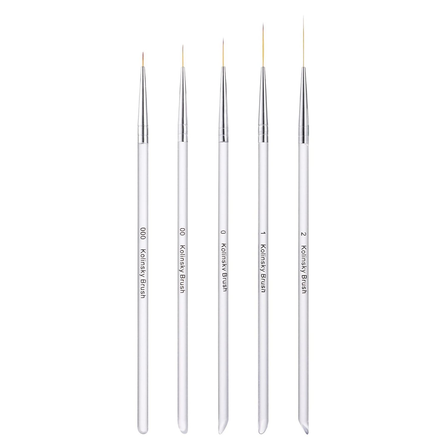 5Pcs Nail Art Liner Brushes Set, Manicure Brush Fine Drawing Thin Lines Painting Details Striping Design For Gel Polish Dotting Pen Transparent Handle Home DIY, 6/9/12/18/24mm
