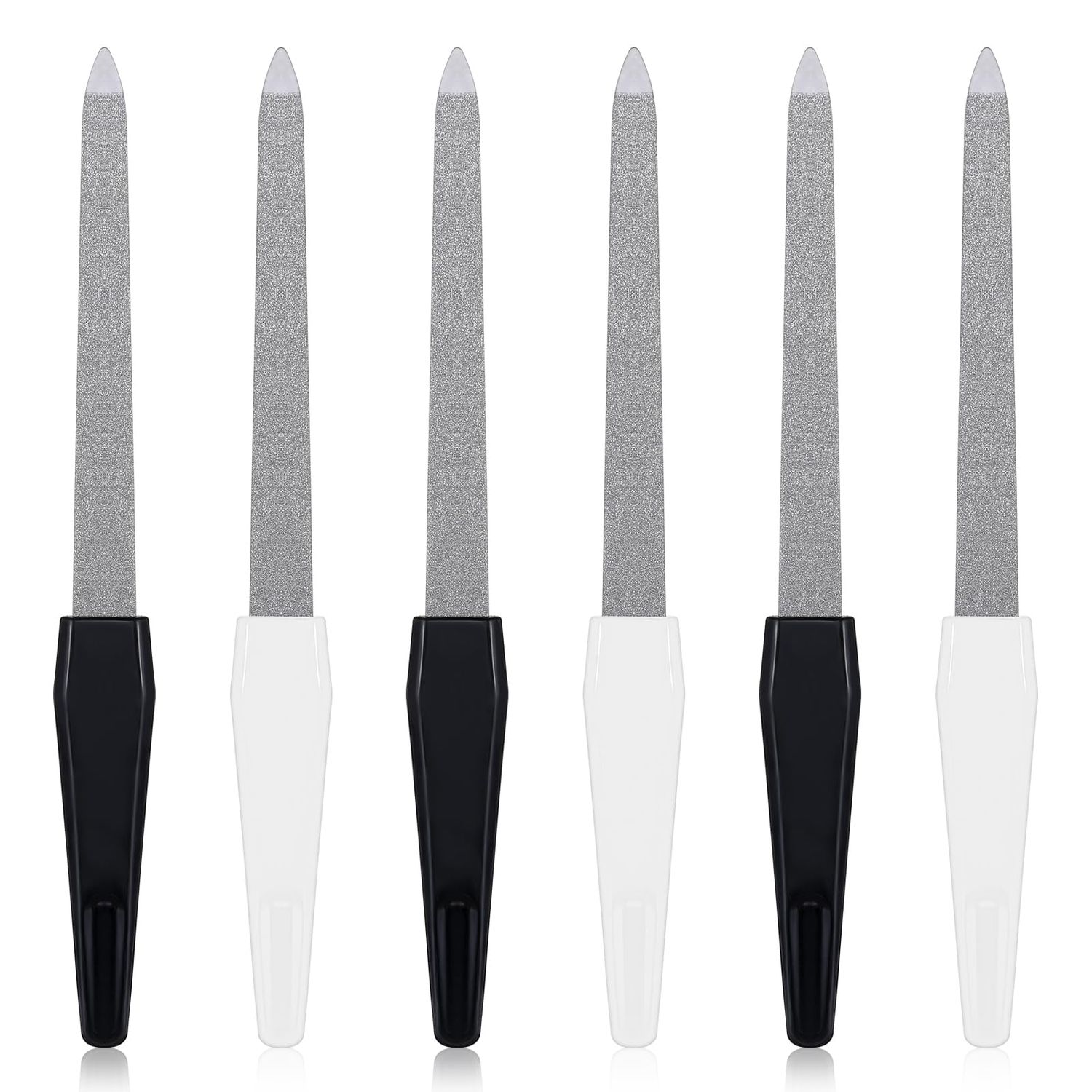6 PCS Metal Nail Files for Women, Stainless Steel Nail File Double Sided Diamond Emery Boards for Nails Professional Nail File for Gel and Acrylic Nails Fingernail Files for Women Men (Black, White)