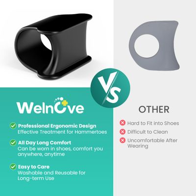 Welnove Hammertoe Corrector - 6 Pack Toe Splints - Soft Gel Toe Straighteners - Realign Bent, Curled, Crooked, Claw, Hammer Toes - Toe Corrector for Men and Women, 3 Different Sizes (Black)