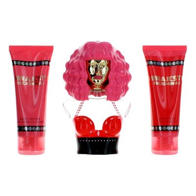 Nicki Minaj Minajesty 3-piece Womens Perfume Gift Set,red berries, lemon, peach, magnolia, frangipani, orchid, tonka bean, white musk, cedarwood, 3.4 Fl Oz