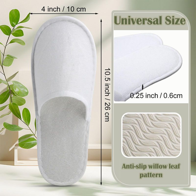 Nexboraque 30 Pairs 10.5 Inch Disposable Slippers for Guests, White Spa Slippers Bulk House Slippers Non Slip Closed Toe Travel Slippers for Hotel Guests Women Men, Medium