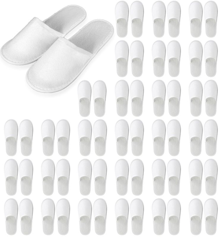 Nexboraque 30 Pairs 10.5 Inch Disposable Slippers for Guests, White Spa Slippers Bulk House Slippers Non Slip Closed Toe Travel Slippers for Hotel Guests Women Men, Medium