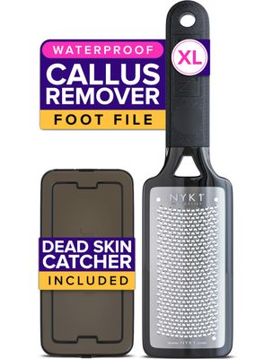 RUSTPROOF Foot File Callus Remover for Feet with Skin Catcher (XL Size) NYK1 MEGAFILE Foot Callus Remover for Wet &amp; Dry Use - High-Performance Feet Scrubber with Textured Grip for Non-Slip Control