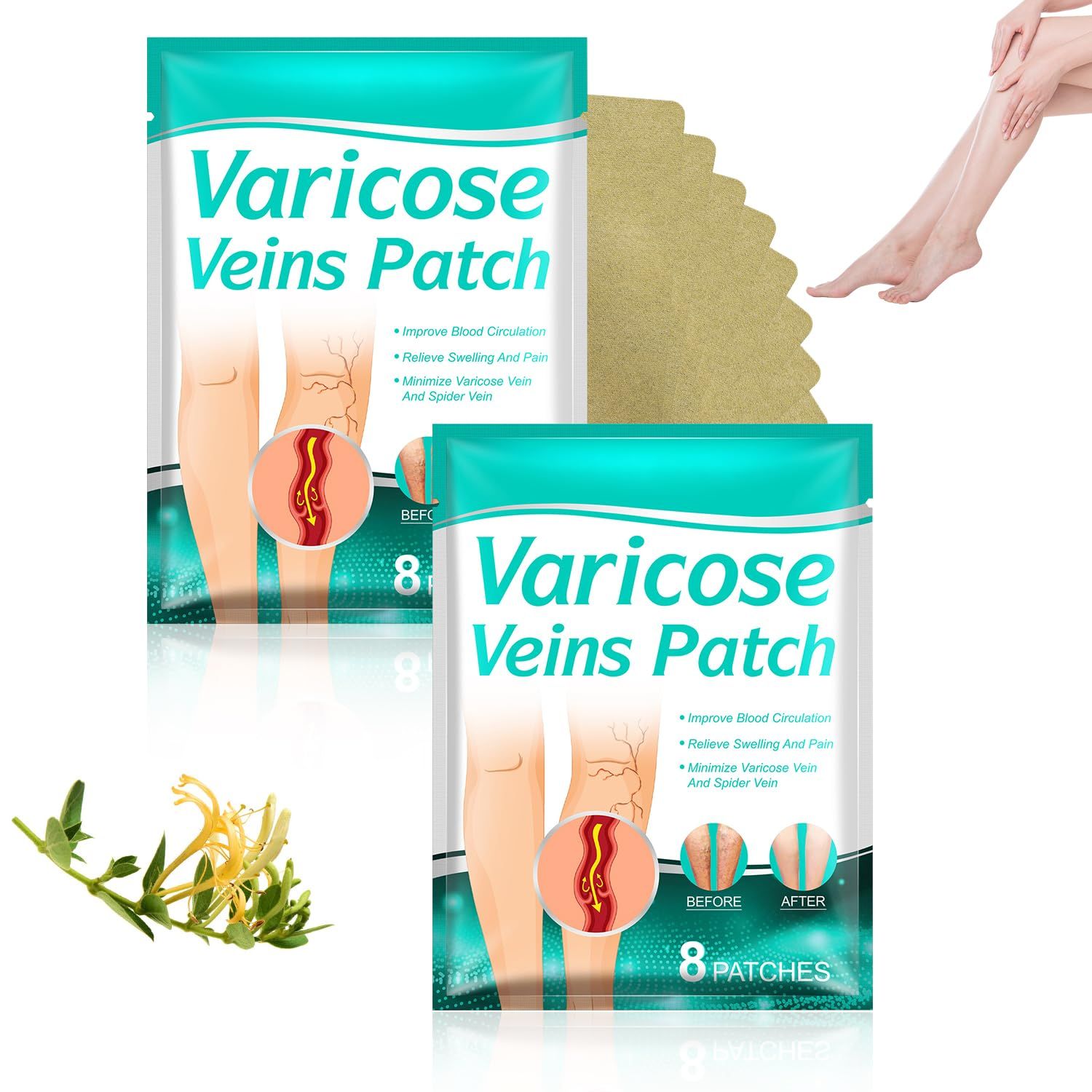 16Pcs LegRenew Varicose Veins Patch,Professional Varicose Veins Soothing Patch for Legs,Varicose Vein Patchs for Legs,Naturally Improves the Appearanceof Leg,Comfortable,Safe and Easy to Use