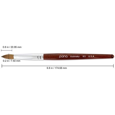 PANA Pure Kolinsky Hair Bristles Acrylic Nail Brush Oval Crimped Shaped Mahogany Wood Handle Professional Salon Quality (Size 8, Mahogany)