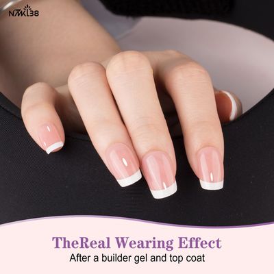 NMKL38 300Pcs 15 Size Short Square French Tip Press on Nails, French Tip Gel Nails for DIY Nail Art