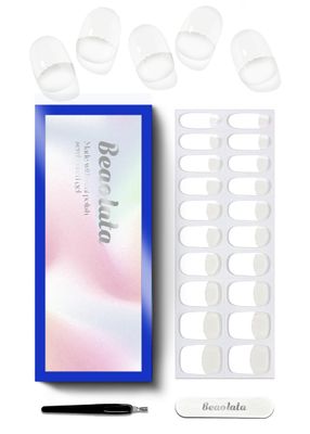 Beaolata Semi Cured Gel Nail Strips - UV Light Gel Nail Stickers - 20 Long Lasting Salon Quality Wraps (French Light White)