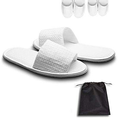 AhfuLife 5 Pairs of Waffle Open Toe White Slippers-Two Size Fit Most Men and Women for Spa, Party Guest, Hotel and Travel(Medium, White-5 Pairs)