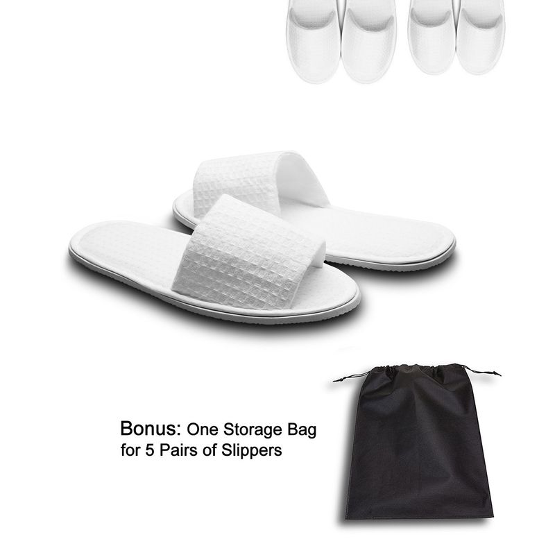 AhfuLife 5 Pairs of Waffle Open Toe White Slippers-Two Size Fit Most Men and Women for Spa, Party Guest, Hotel and Travel(Medium, White-5 Pairs)